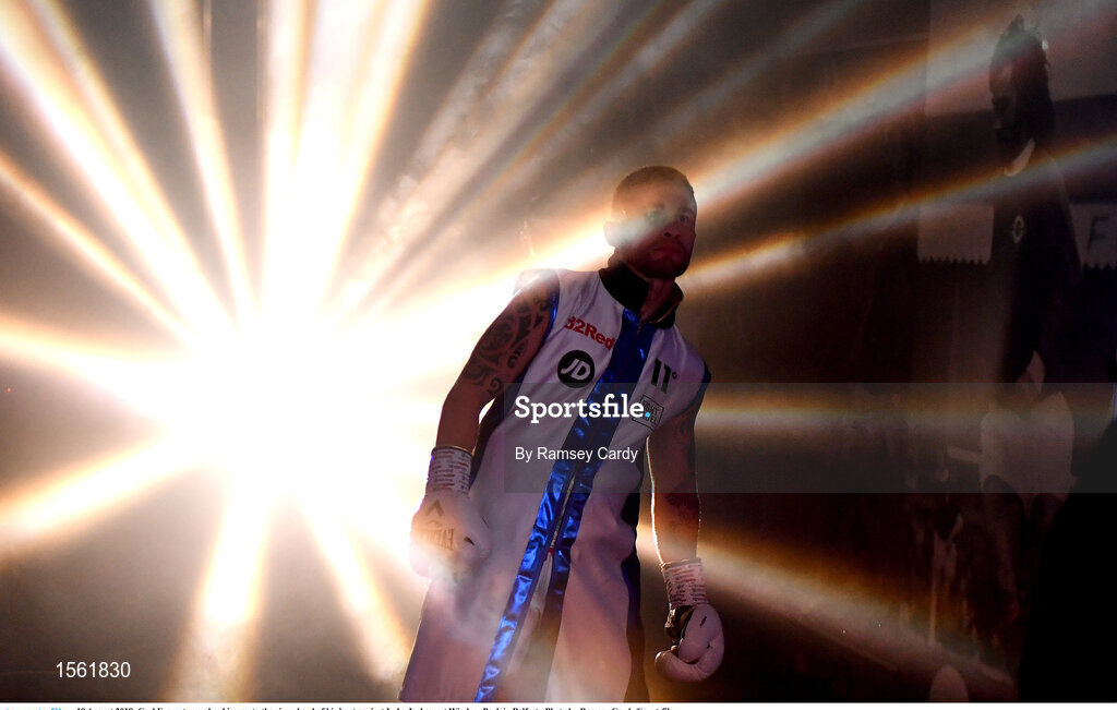 18 August 2018; Carl Frampton makes his way to the ring ahead of his bout against Luke Jackson at Windsor Park in Belfast. Photo by Ramsey Cardy/Sportsfile