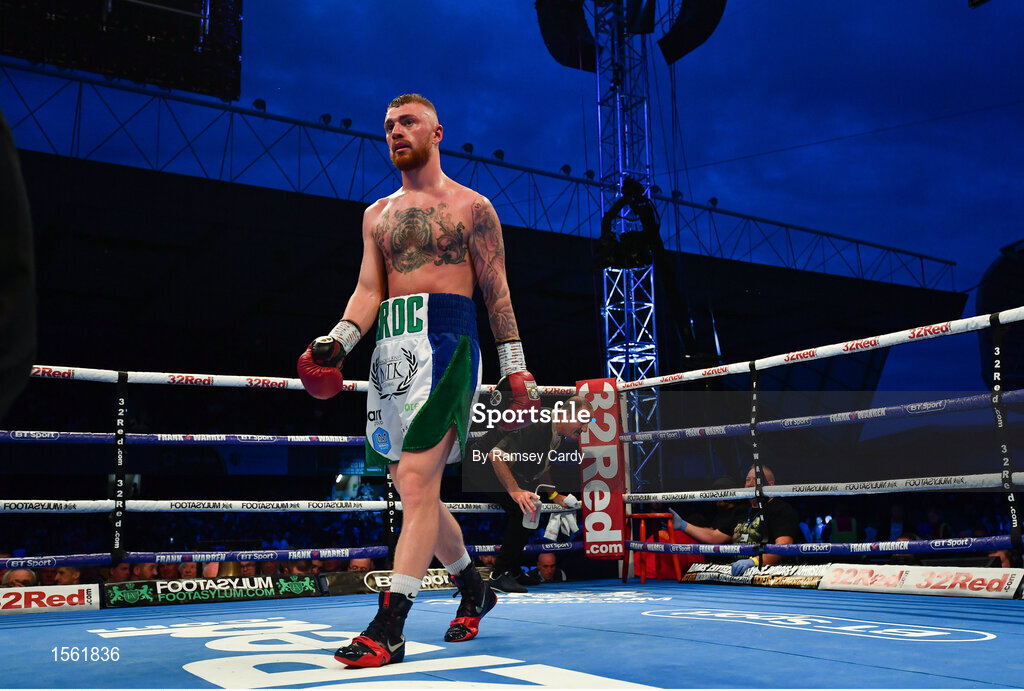 18 August 2018; Boxer Lewis Crocker at Windsor Park in Belfast. Photo by Ramsey Cardy/Sportsfile