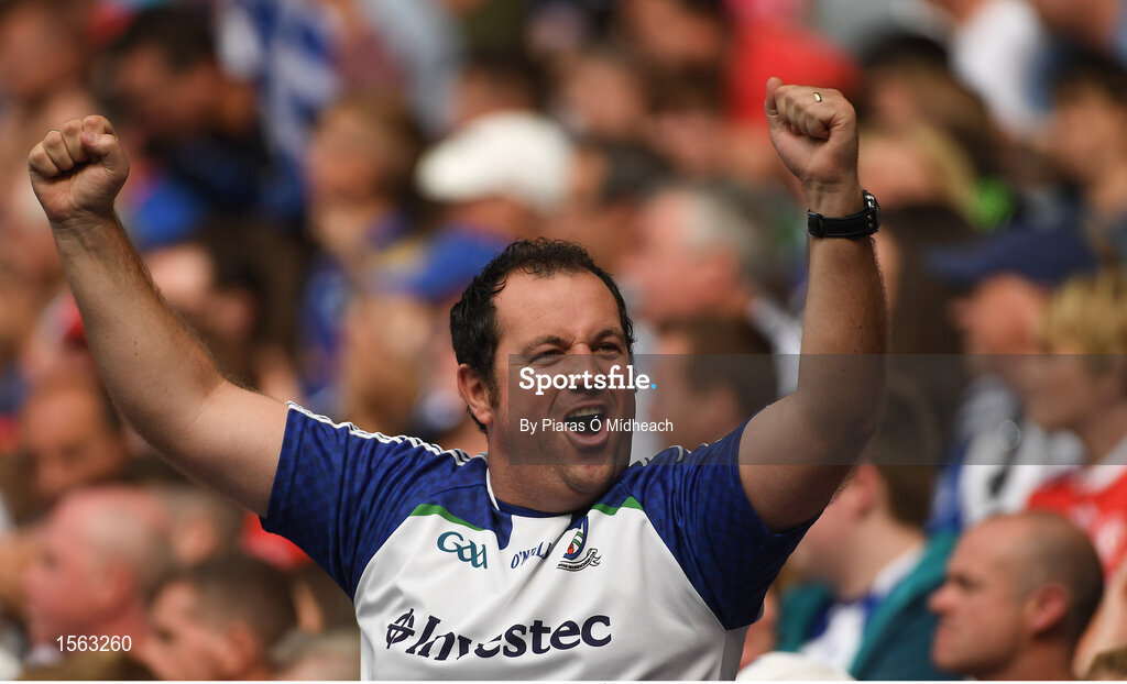 12 August 2018; A Monaghan supporter during the GAA Football All-Ireland Senior Championship semi-final match between Monaghan and Tyrone at Croke Park in Dublin. Photo by Piaras Ó Mídheach/Sportsfile