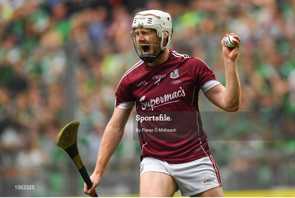 19 August 2018; John Hanbury of Galway celebrates winning a free during the GAA Hurling All-Ireland Senior Championship Final match between Galway and Limerick at Croke Park in Dublin. Photo by Piaras Ó Mídheach/Sportsfile