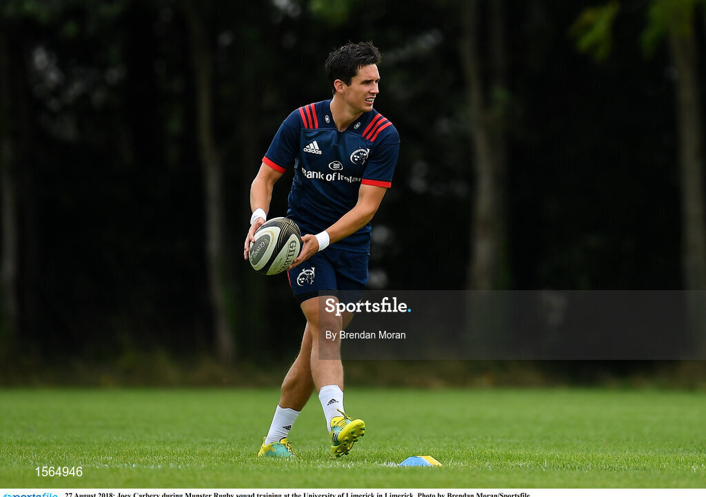 27 August 2018; Joey Carbery during Munster Rugby squad training at the University of Limerick in Limerick. Photo by Brendan Moran/Sportsfile