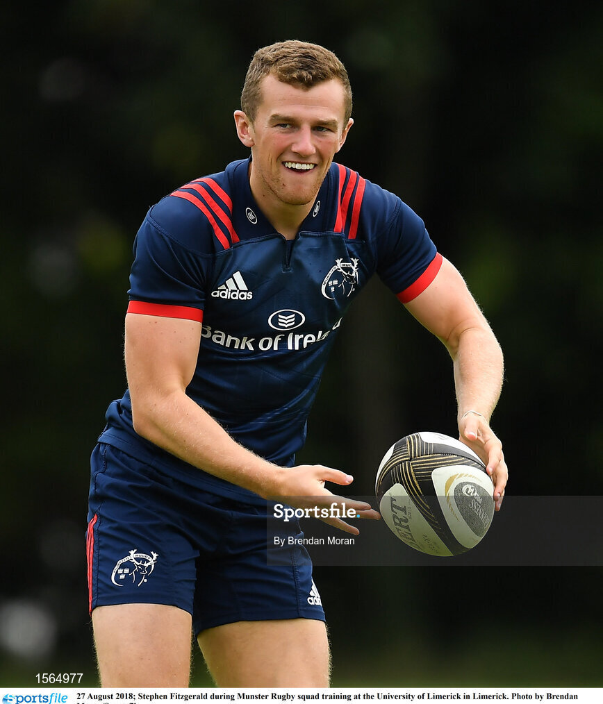 27 August 2018; Stephen Fitzgerald during Munster Rugby squad training at the University of Limerick in Limerick. Photo by Brendan Moran/Sportsfile