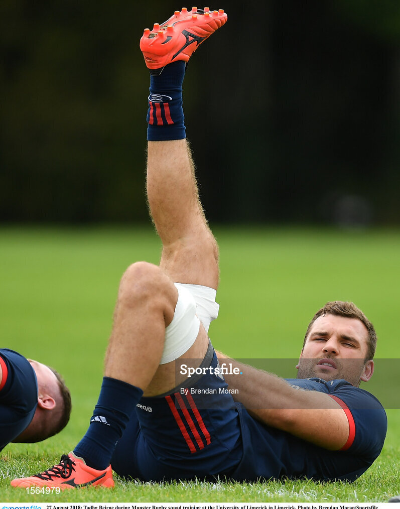 27 August 2018; Tadhg Beirne during Munster Rugby squad training at the University of Limerick in Limerick. Photo by Brendan Moran/Sportsfile