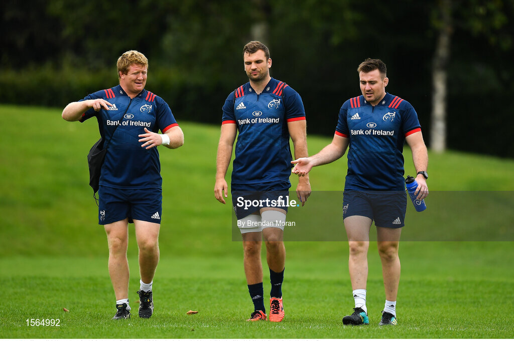 27 August 2018; Munster players, from left, Stephen Archer, Tadhg Beirne and Niall Scannell arrive for squad training at the University of Limerick in Limerick. Photo by Brendan Moran/Sportsfile