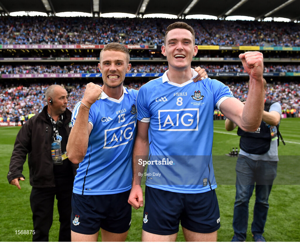 2 September 2018; Paul Mannion, left, and Brian Fenton of Dublin celebrate following the GAA Football All-Ireland Senior Championship Final match between Dublin and Tyrone at Croke Park in Dublin. Photo by Seb Daly/Sportsfile
