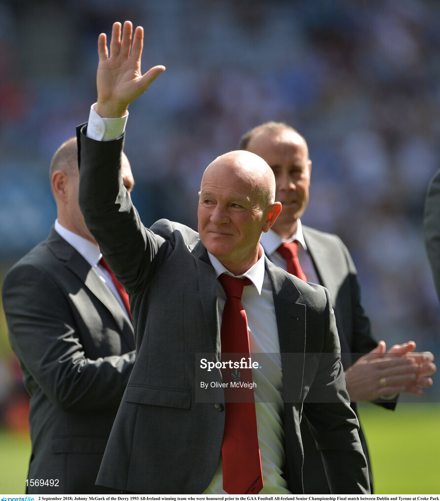 2 September 2018; Johnny McGurk of the Derry 1993 All-Ireland winning team who were honoured prior to the GAA Football All-Ireland Senior Championship Final match between Dublin and Tyrone at Croke Park in Dublin. Photo by Oliver McVeigh/Sportsfile