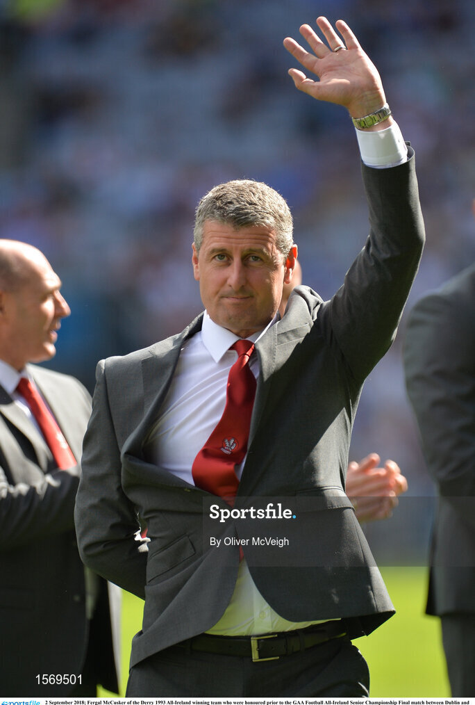 2 September 2018; Fergal McCusker of the Derry 1993 All-Ireland winning team who were honoured prior to the GAA Football All-Ireland Senior Championship Final match between Dublin and Tyrone at Croke Park in Dublin. Photo by Oliver McVeigh/Sportsfile
