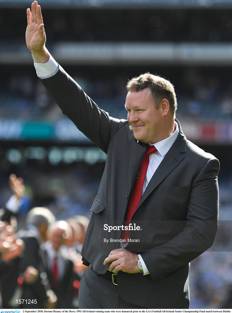 2 September 2018; Dermot Heaney of the Derry 1993 All-Ireland winning team who were honoured prior to the GAA Football All-Ireland Senior Championship Final match between Dublin and Tyrone at Croke Park in Dublin. Photo by Brendan Moran/Sportsfile