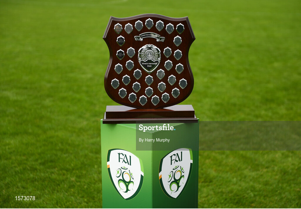 9 September 2018; A general view of the shield prior to the FAI Women’s Intermediate Shield Final match between TEK United and Lakewood Athletic at Newhill Park in Two Mile Borris, Tipperary. Photo by Harry Murphy/Sportsfile