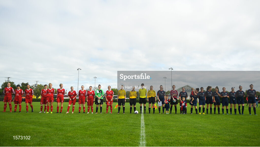 9 September 2018; The teams lineup prior to the FAI Women’s Intermediate Shield Final match between TEK United and Lakewood Athletic at Newhill Park in Two Mile Borris, Tipperary.  Photo by Harry Murphy/Sportsfile