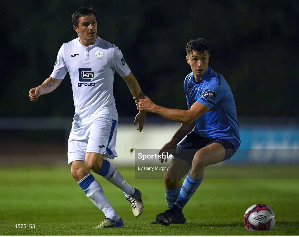14 September 2018; Ciaran Coll of Finn Harps in action against Neil Farrugia of UCD during the SSE Airtricity League First Division match between UCD and Finn Harps at the UCD Bowl in Dublin. Photo by Harry Murphy/Sportsfile