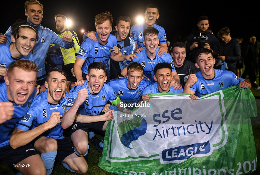 14 September 2018; UCD players celebrate following the SSE Airtricity League First Division match between UCD and Finn Harps at the UCD Bowl in Dublin. Photo by Harry Murphy/Sportsfile
