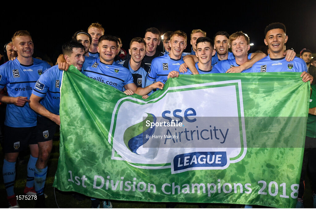 14 September 2018; UCD players celebrate following the SSE Airtricity League First Division match between UCD and Finn Harps at the UCD Bowl in Dublin. Photo by Harry Murphy/Sportsfile
