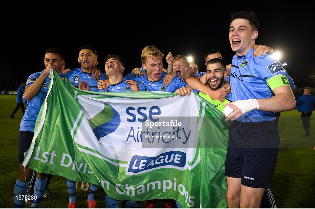 14 September 2018; UCD players celebrate following the SSE Airtricity League First Division match between UCD and Finn Harps at the UCD Bowl in Dublin. Photo by Harry Murphy/Sportsfile