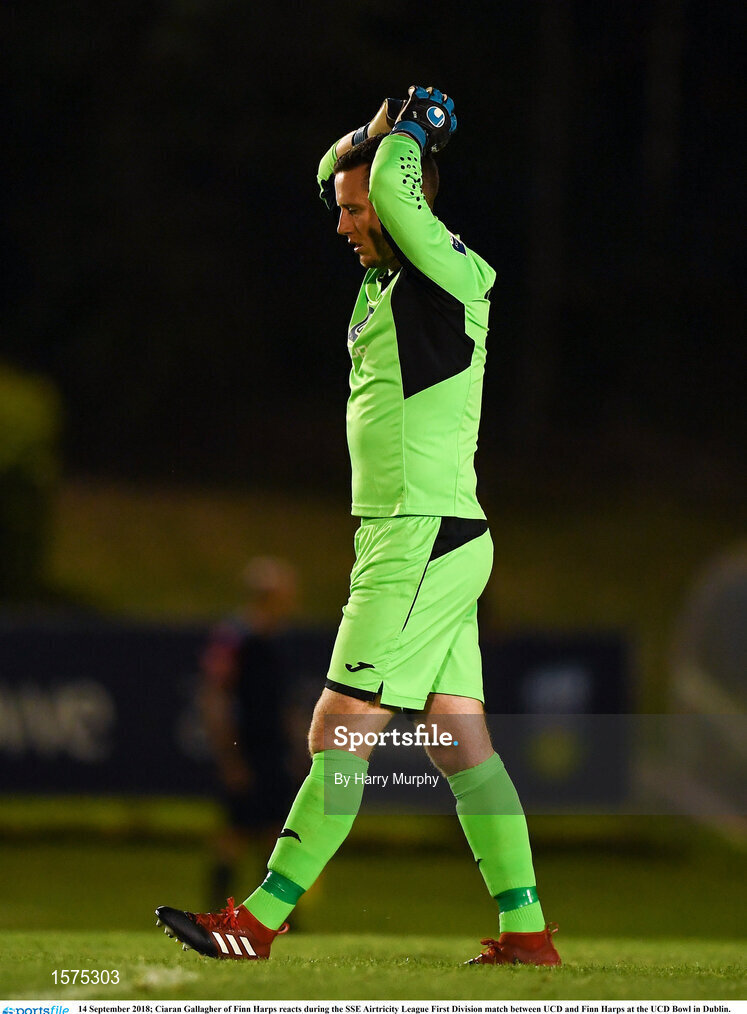 14 September 2018; Ciaran Gallagher of Finn Harps reacts during the SSE Airtricity League First Division match between UCD and Finn Harps at the UCD Bowl in Dublin. Photo by Harry Murphy/Sportsfile