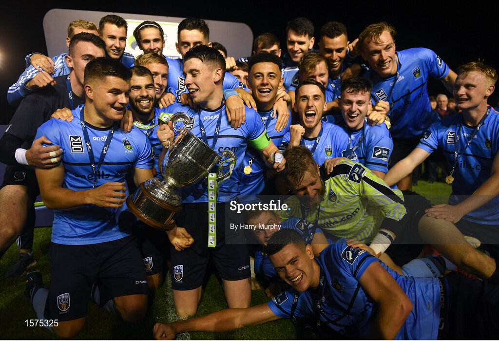 14 September 2018; UCD players celebrates promotion to the SSE Airtricity League Premier Division following the SSE Airtricity League First Division match between UCD and Finn Harps at the UCD Bowl in Dublin. Photo by Harry Murphy/Sportsfile