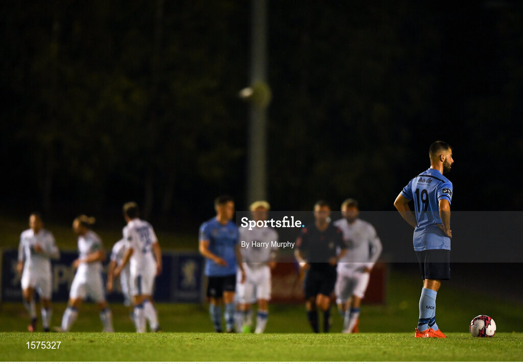 14 September 2018; Conor Davis of UCD reacts to his team conceding a goal during the SSE Airtricity League First Division match between UCD and Finn Harps at the UCD Bowl in Dublin. Photo by Harry Murphy/Sportsfile