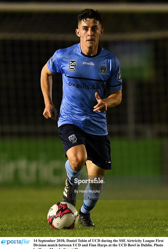 14 September 2018; Daniel Tobin of UCD during the SSE Airtricity League First Division match between UCD and Finn Harps at the UCD Bowl in Dublin. Photo by Harry Murphy/Sportsfile