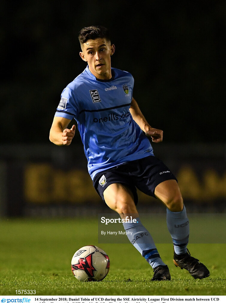 14 September 2018; Daniel Tobin of UCD during the SSE Airtricity League First Division match between UCD and Finn Harps at the UCD Bowl in Dublin. Photo by Harry Murphy/Sportsfile