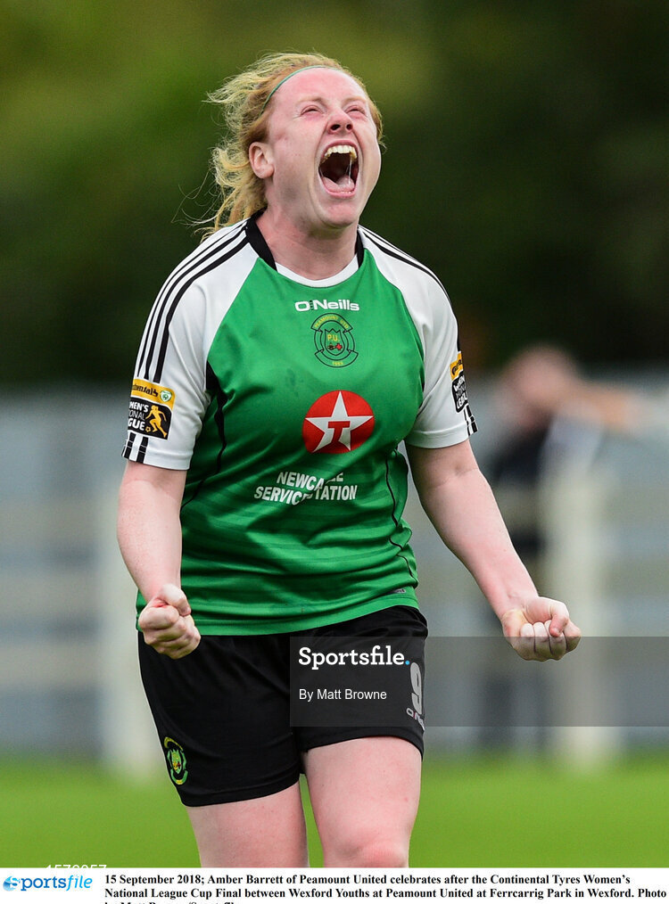 15 September 2018; Amber Barrett of Peamount United celebrates after the Continental Tyres Women’s National League Cup Final between Wexford Youths at Peamount United at Ferrcarrig Park in Wexford. Photo by Matt Browne/Sportsfile