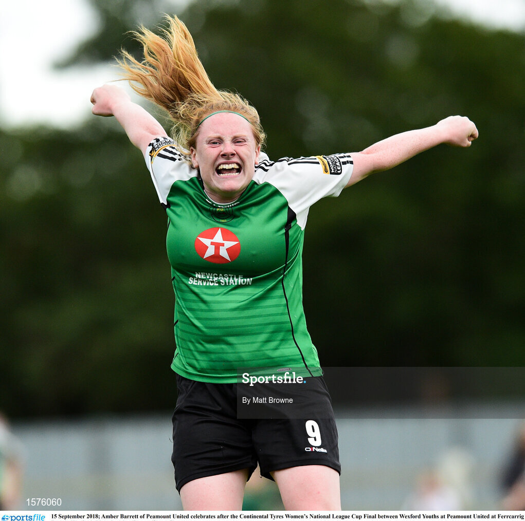15 September 2018; Amber Barrett of Peamount United celebrates after the Continental Tyres Women’s National League Cup Final between Wexford Youths at Peamount United at Ferrcarrig Park in Wexford. Photo by Matt Browne/Sportsfile