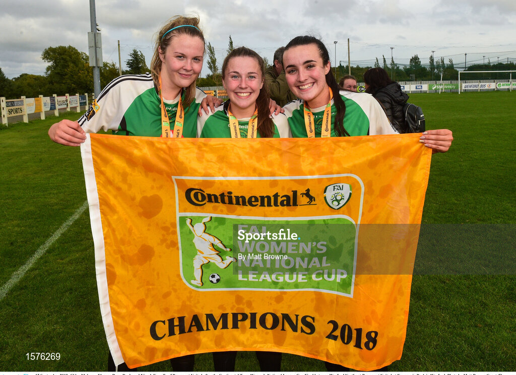 15 September 2018; Chloe Moloney, Eleanor Ryan-Doyle and Niamh Farrelly of Peamount United after the Continental Tyres Women’s National League Cup Final between Wexford Youths at Peamount United at Ferrcarrig Park in Wexford. Photo by Matt Browne/Sportsfile
