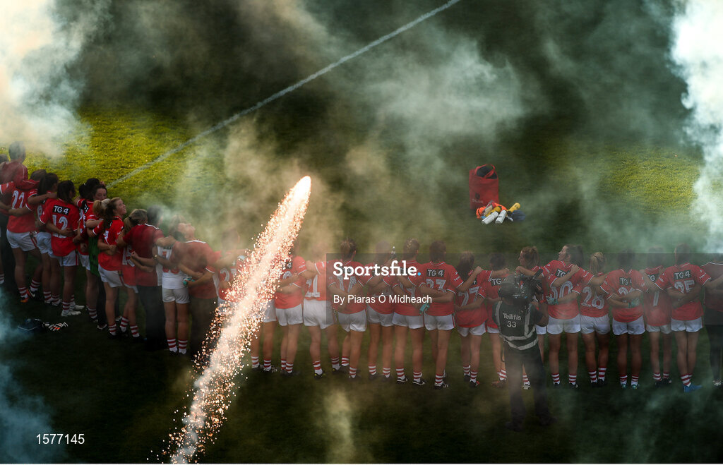 16 September 2018; Cork players look on during the cup presentation after the TG4 All-Ireland Ladies Football Senior Championship Final match between Cork and Dublin at Croke Park, Dublin. Photo by Piaras Ó Mídheach/Sportsfile