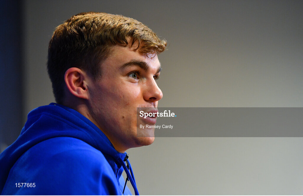 17 September 2018; Garry Ringrose during a Leinster Rugby press conference at Leinster Rugby Headquarters in Dublin. Photo by Ramsey Cardy/Sportsfile