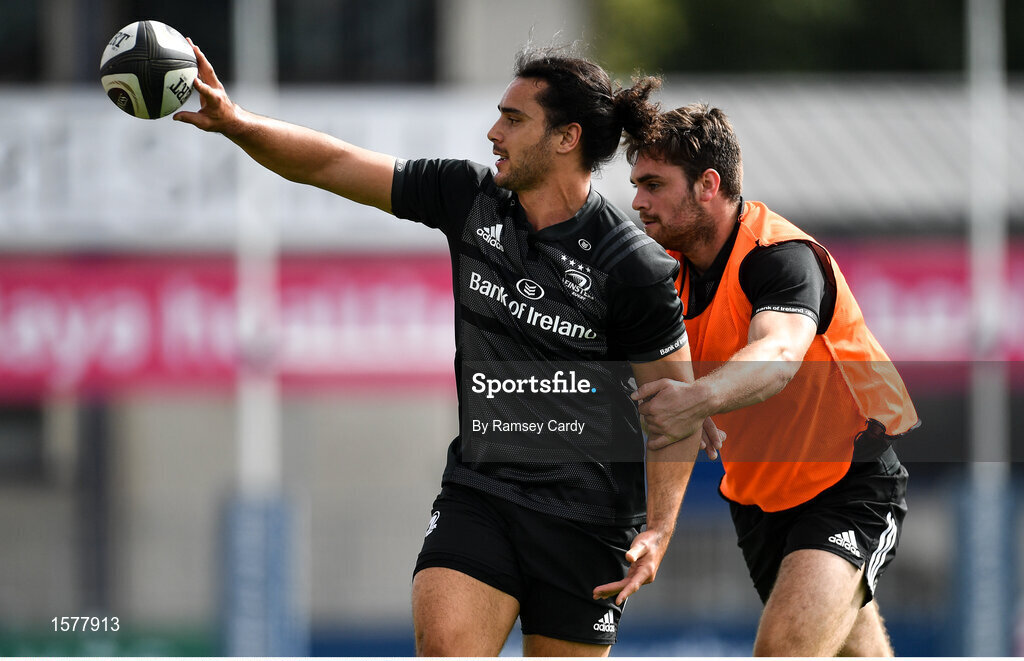17 September 2018; James Lowe, left, and Conor O'Brien during Leinster Rugby squad training at Energia Park in Donnybrook, Dublin. Photo by Ramsey Cardy/Sportsfile
