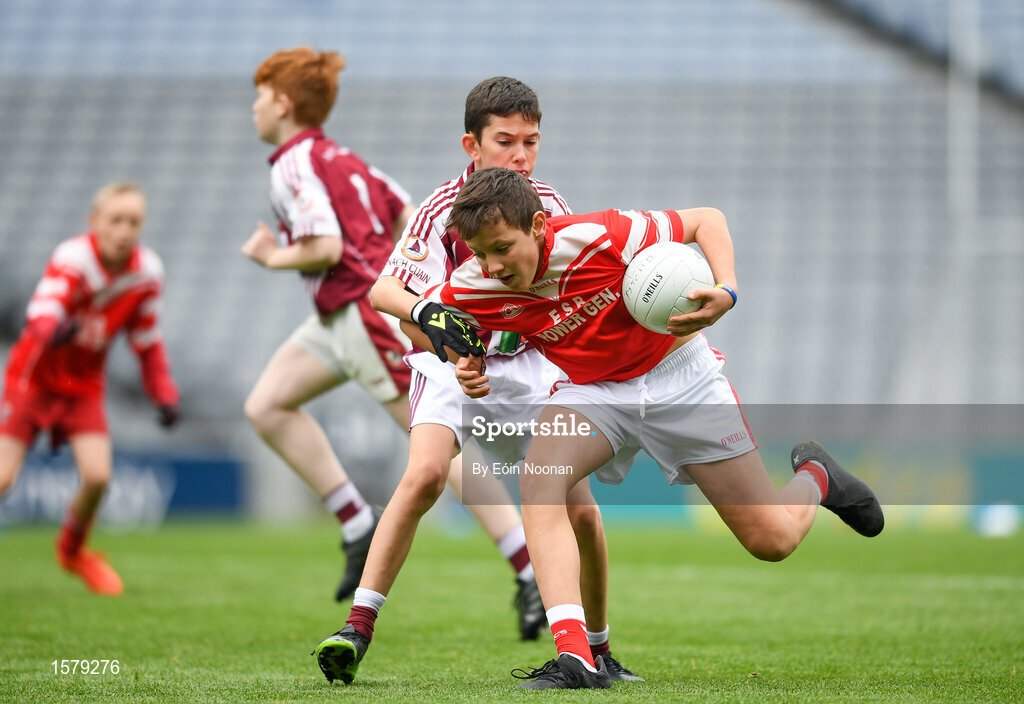 22 September 2018; Eoin Canning of Padraig Pearses in action against Rory Gleeson of Annaghdown during the Littlewoods Ireland Connacht Provincial Days Go Games in Croke Park. This year over 6,000 boys and girls aged between six and eleven represented their clubs in a series of mini blitzes and – just like their heroes – got to play in Croke Park. For exclusive content and behind the scenes action follow Littlewoods Ireland on Facebook, Instagram, Twitter and https://blog.littlewoodsireland.ie/ Photo by Eóin Noonan/Sportsfile