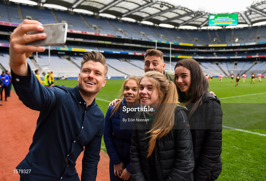 22 September 2018; The 2 Johnnies take a selfie with supporters from Caltra, Co. Galway during the Littlewoods Ireland Connacht Provincial Days Go Games in Croke Park. This year over 6,000 boys and girls aged between six and eleven represented their clubs in a series of mini blitzes and – just like their heroes – got to play in Croke Park. For exclusive content and behind the scenes action follow Littlewoods Ireland on Facebook, Instagram, Twitter and https://blog.littlewoodsireland.ie/ Photo by Eóin Noonan/Sportsfile