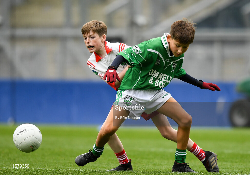 22 September 2018; Daniel Hurley of Caltra, Co. Galway in action against David Cox of St. Faithleachs, Co. Roscommon during the Littlewoods Ireland Connacht Provincial Days Go Games in Croke Park. This year over 6,000 boys and girls aged between six and eleven represented their clubs in a series of mini blitzes and – just like their heroes – got to play in Croke Park. For exclusive content and behind the scenes action follow Littlewoods Ireland on Facebook, Instagram, Twitter and https://blog.littlewoodsireland.ie/ Photo by Eóin Noonan/Sportsfile