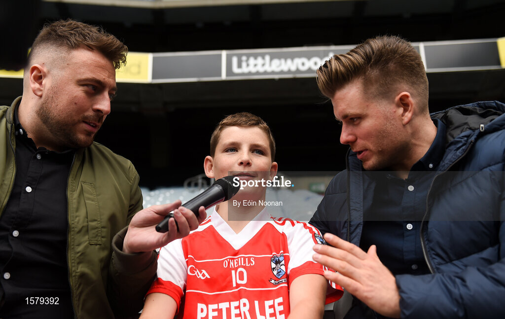 22 September 2018; The 2 Johnnies interview Cillian Gannon, age 12 from Clifton, Co. Galway during the Littlewoods Ireland Connacht Provincial Days Go Games in Croke Park. This year over 6,000 boys and girls aged between six and eleven represented their clubs in a series of mini blitzes and – just like their heroes – got to play in Croke Park. For exclusive content and behind the scenes action follow Littlewoods Ireland on Facebook, Instagram, Twitter and https://blog.littlewoodsireland.ie/ Photo by Eóin Noonan/Sportsfile