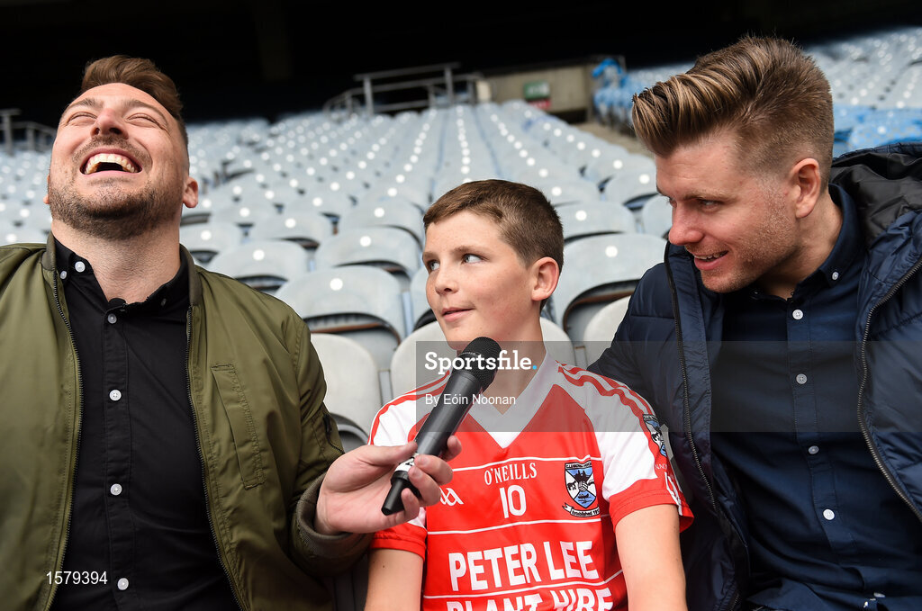 22 September 2018; The 2 Johnnies interview Cillian Gannon, age 12 from Clifton, Co. Galway during the Littlewoods Ireland Connacht Provincial Days Go Games in Croke Park. This year over 6,000 boys and girls aged between six and eleven represented their clubs in a series of mini blitzes and – just like their heroes – got to play in Croke Park. For exclusive content and behind the scenes action follow Littlewoods Ireland on Facebook, Instagram, Twitter and https://blog.littlewoodsireland.ie/ Photo by Eóin Noonan/Sportsfile