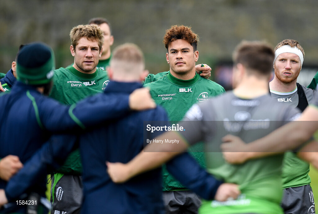 2 October 2018; Players, from left, Kyle Godwin, Dominic Robertson-McCoy and Shane Delahunt during Connacht Rugby squad training at the Sportsground in Galway. Photo by Harry Murphy/Sportsfile