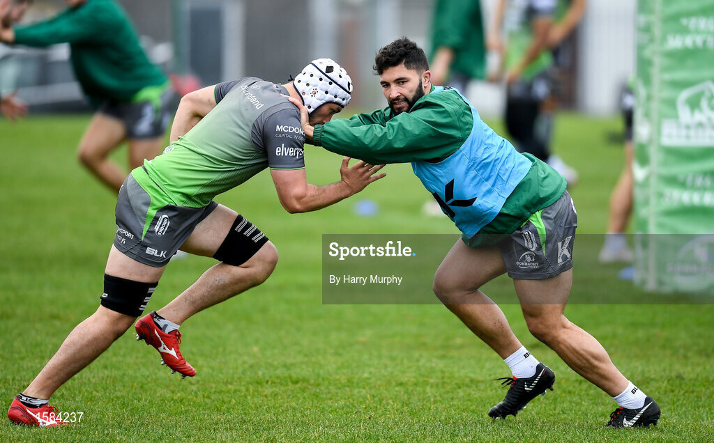 2 October 2018; James Connolly, left, and Colby Fainga'a during Connacht Rugby squad training at the Sportsground in Galway. Photo by Harry Murphy/Sportsfile