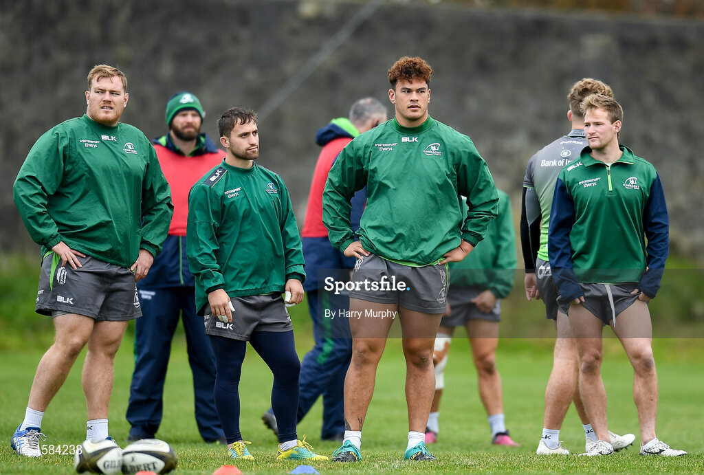 2 October 2018; From left, Conor Carey, Caolin Blade, Dominic Robertson-McCoy and Kieran Marmion during Connacht Rugby squad training at the Sportsground in Galway. Photo by Harry Murphy/Sportsfile