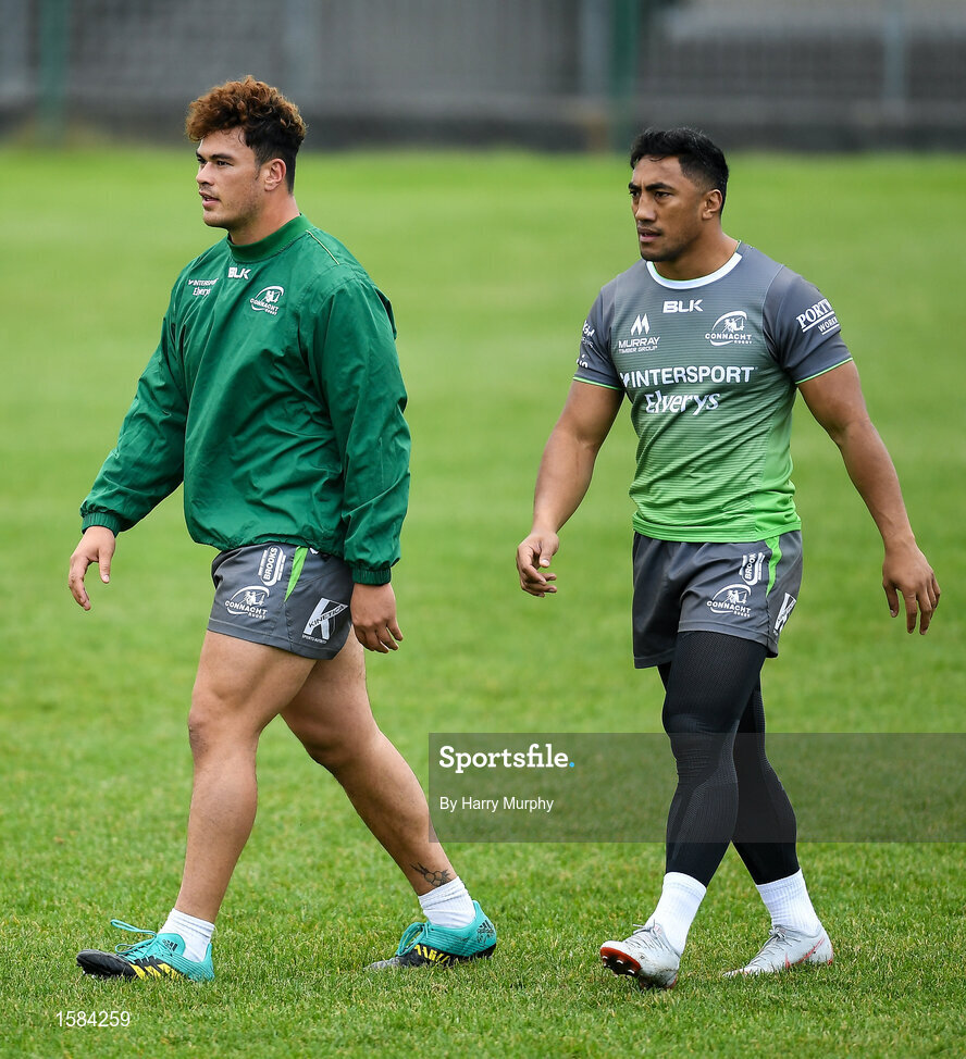 2 October 2018; Dominic Roberston-McCoy, left, and Bundee Aki during Connacht Rugby squad training at the Sportsground in Galway. Photo by Harry Murphy/Sportsfile