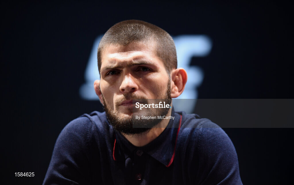 4 October 2018; Khabib Nurmagomedov during a press conference for UFC 229 at the Park Theater in Las Vegas, Nevada, United States. Photo by Stephen McCarthy/Sportsfile
