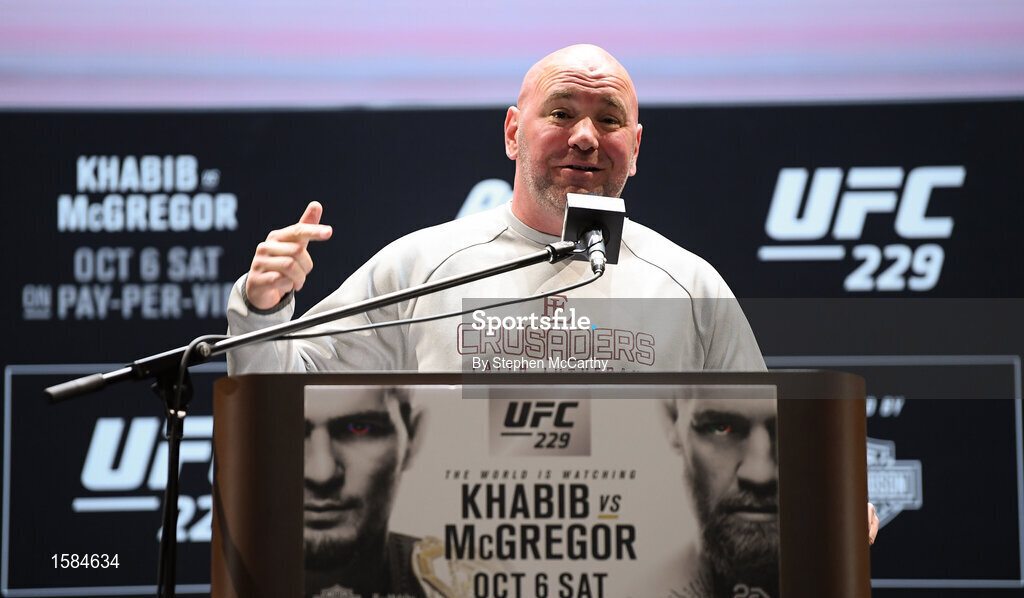 4 October 2018; President of the Ultimate Fighting Championship Dana White during a press conference for UFC 229 at the Park Theater in Las Vegas, Nevada, United States. Photo by Stephen McCarthy/Sportsfile