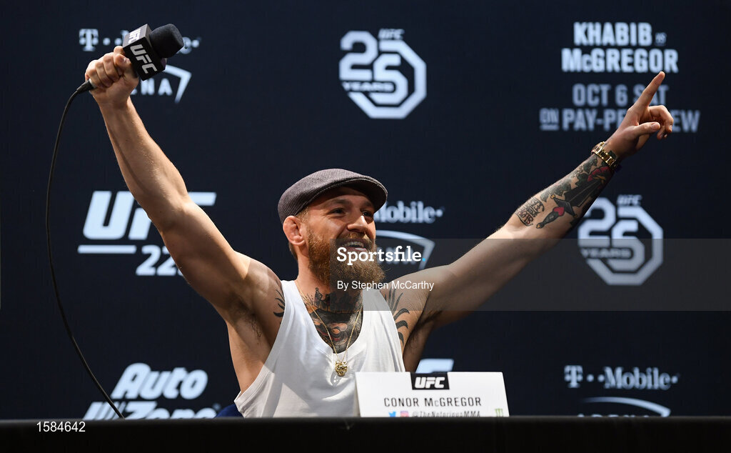 4 October 2018; Conor McGregor during a press conference for UFC 229 at the Park Theater in Las Vegas, Nevada, United States. Photo by Stephen McCarthy/Sportsfile