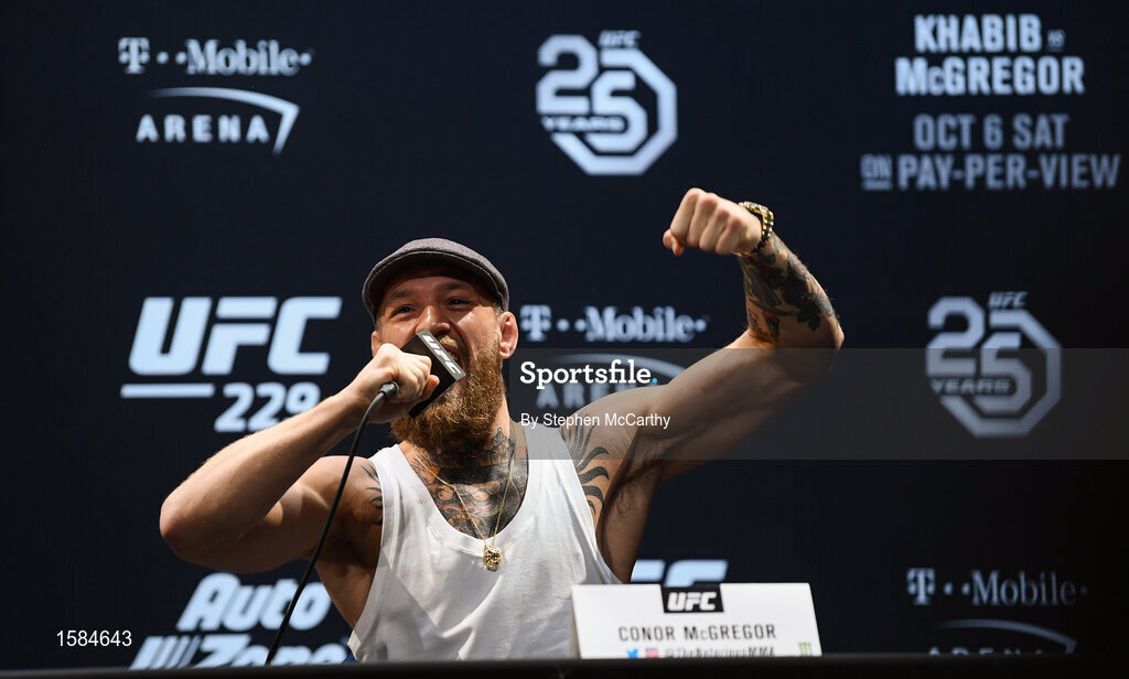 4 October 2018; Conor McGregor during a press conference for UFC 229 at the Park Theater in Las Vegas, Nevada, United States. Photo by Stephen McCarthy/Sportsfile