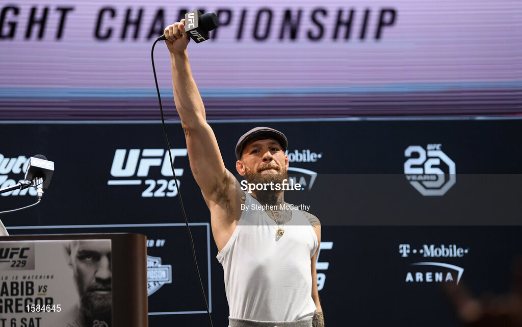 4 October 2018; Conor McGregor during a press conference for UFC 229 at the Park Theater in Las Vegas, Nevada, United States. Photo by Stephen McCarthy/Sportsfile