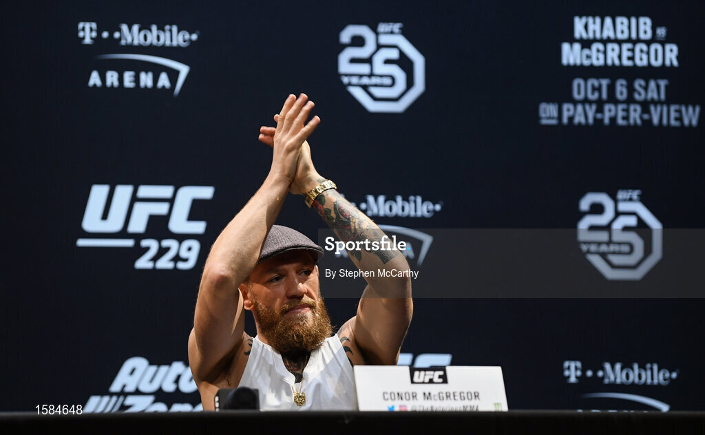4 October 2018; Conor McGregor during a press conference for UFC 229 at the Park Theater in Las Vegas, Nevada, United States. Photo by Stephen McCarthy/Sportsfile