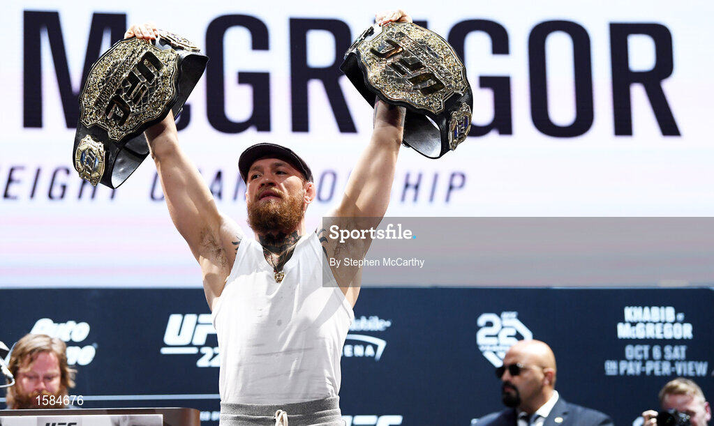 4 October 2018; Conor McGregor following a press conference for UFC 229 at the Park Theater in Las Vegas, Nevada, United States. Photo by Stephen McCarthy/Sportsfile