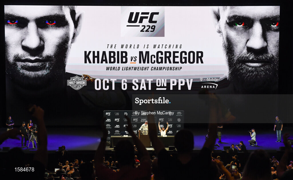 4 October 2018; Conor McGregor during a press conference for UFC 229 at the Park Theater in Las Vegas, Nevada, United States. Photo by Stephen McCarthy/Sportsfile