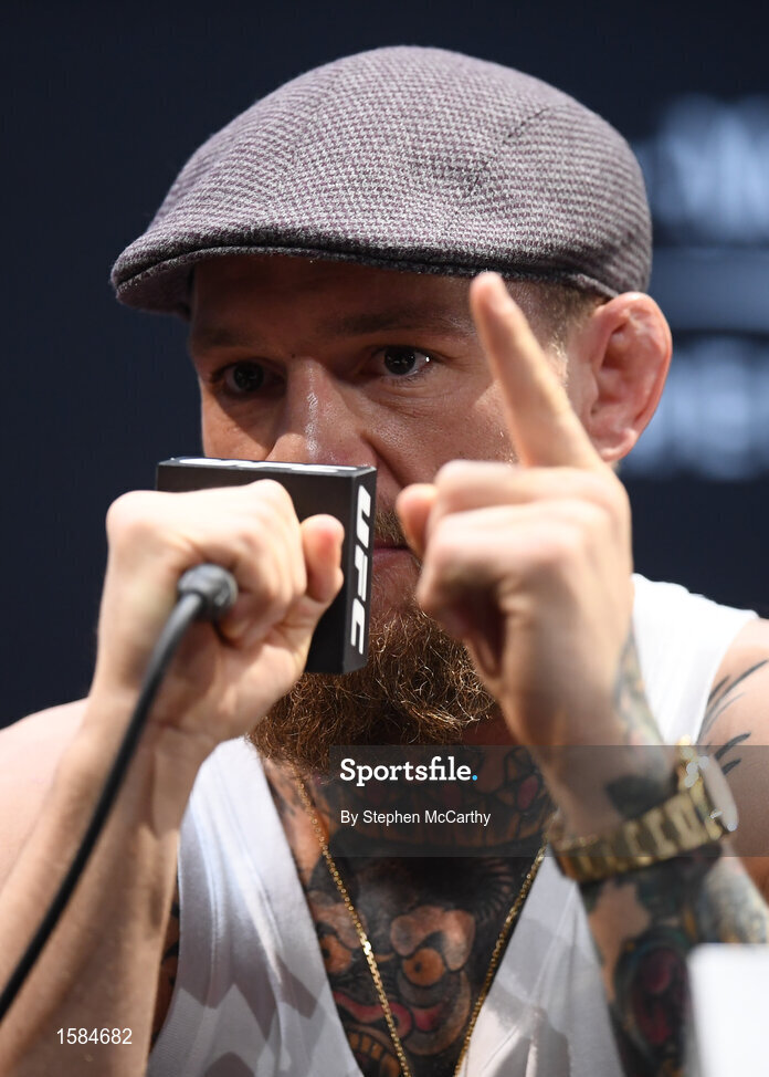 4 October 2018; Conor McGregor during a press conference for UFC 229 at the Park Theater in Las Vegas, Nevada, United States. Photo by Stephen McCarthy/Sportsfile