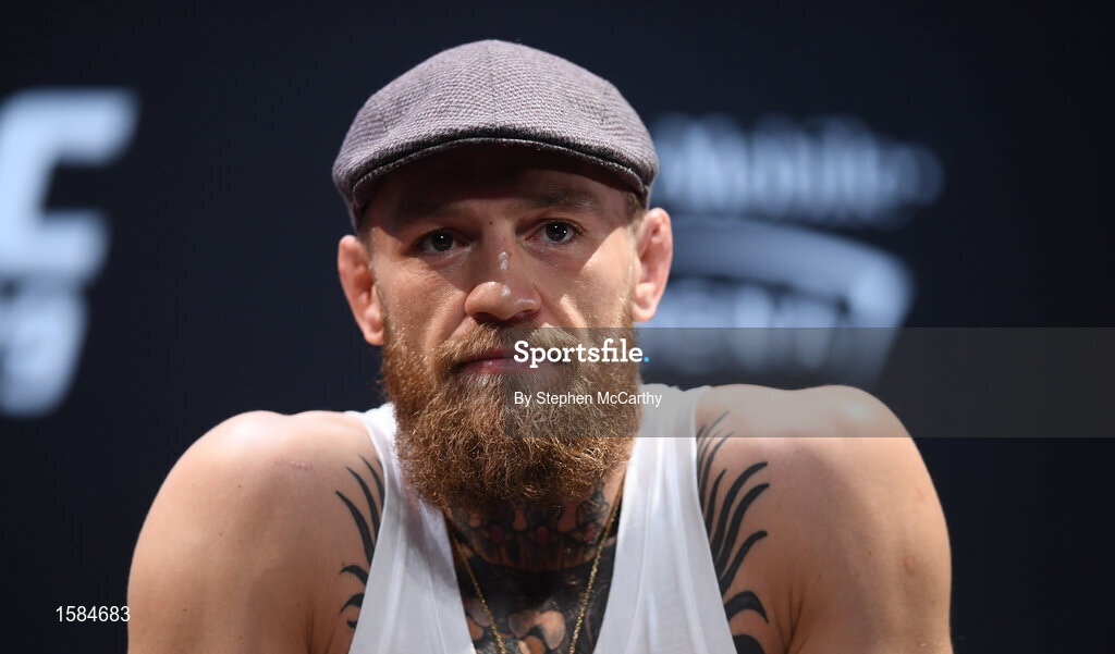 4 October 2018; Conor McGregor during a press conference for UFC 229 at the Park Theater in Las Vegas, Nevada, United States. Photo by Stephen McCarthy/Sportsfile