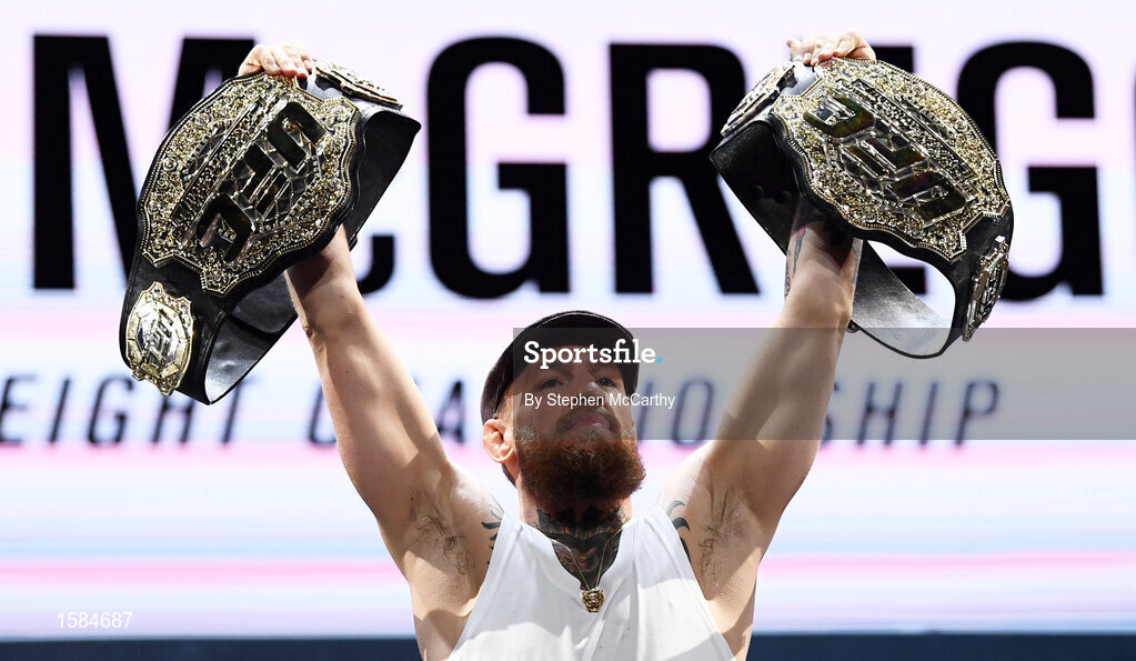 4 October 2018; Conor McGregor following a press conference for UFC 229 at the Park Theater in Las Vegas, Nevada, United States. Photo by Stephen McCarthy/Sportsfile