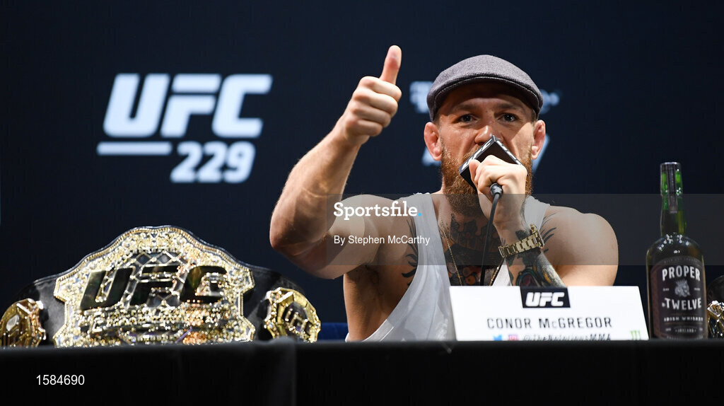4 October 2018; Conor McGregor during a press conference for UFC 229 at the Park Theater in Las Vegas, Nevada, United States. Photo by Stephen McCarthy/Sportsfile